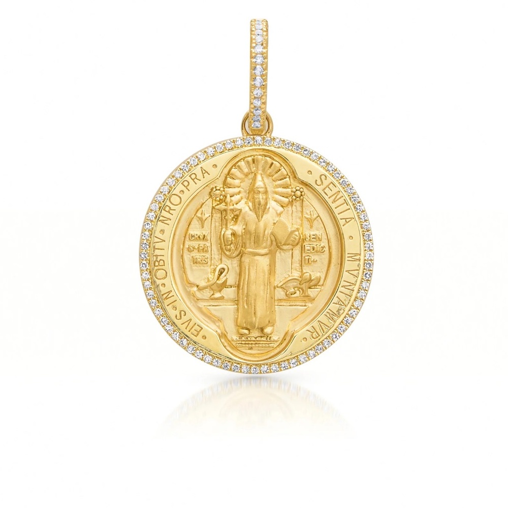 Anne Sisteron 14K Yellow Gold Diamond St. Benedict Medallion Charm Diamond Bail
